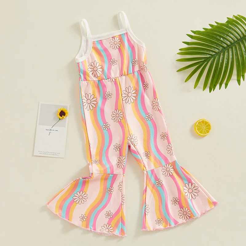 

Toddler Baby Girl Clothes Rainbow Daisy Bell Bottom Romper Jumpsuit Overalls Suspender Pants Leggings Summer Outfits