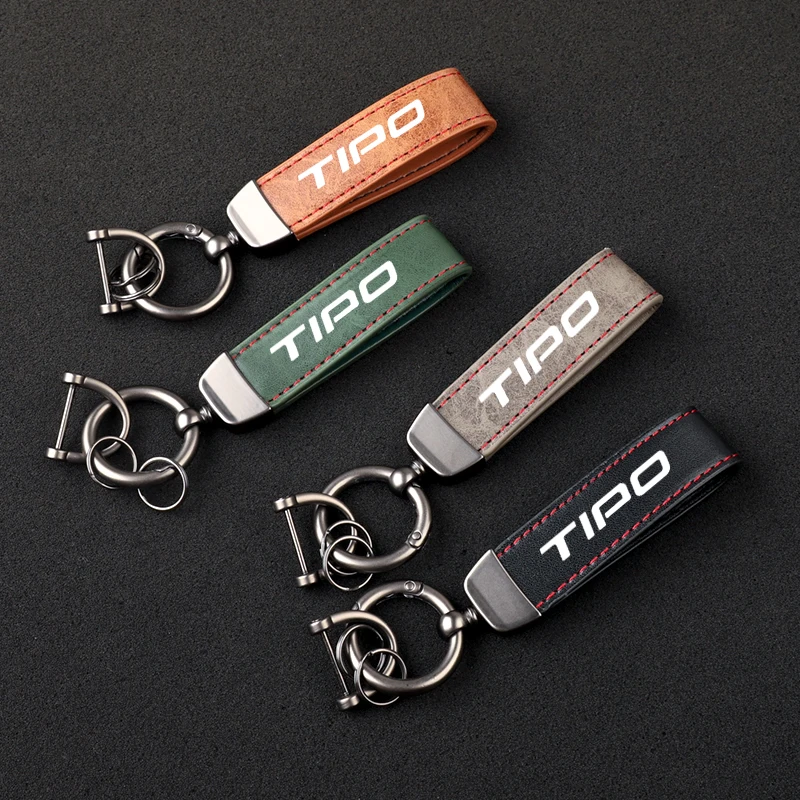 

High-Grade Leather Car KeyChain 360 Degree Rotating Horseshoe Key Rings For Fiat TIPO Car KeyChain Car Accessories