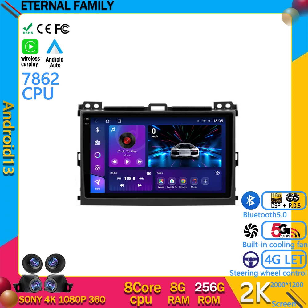 

Автомагнитола на Android 13, мультимедийный видеоплеер с GPS для Toyota Land Cruiser Prado 120 3 III для Lexus GX470 GX 470 J120 2002 - 2009