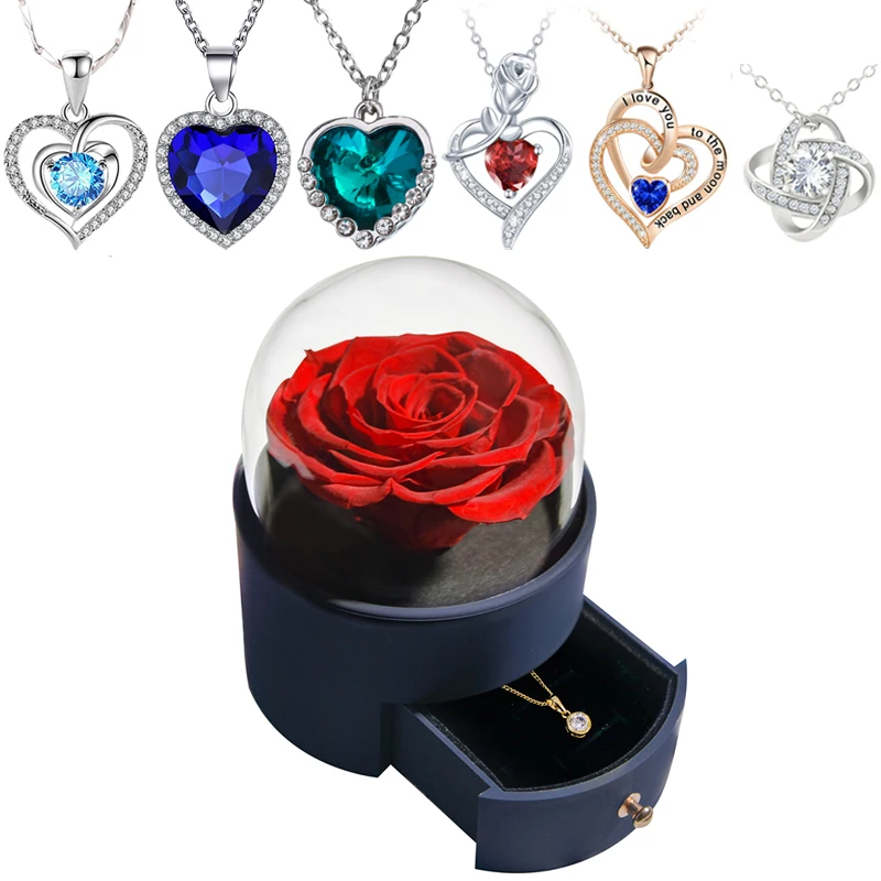 

Eternal Rose Jewelry Box Preserved Flower Storage Case Necklace Set Forever Love Birthday Anniversary Valentine Gifts for Girls