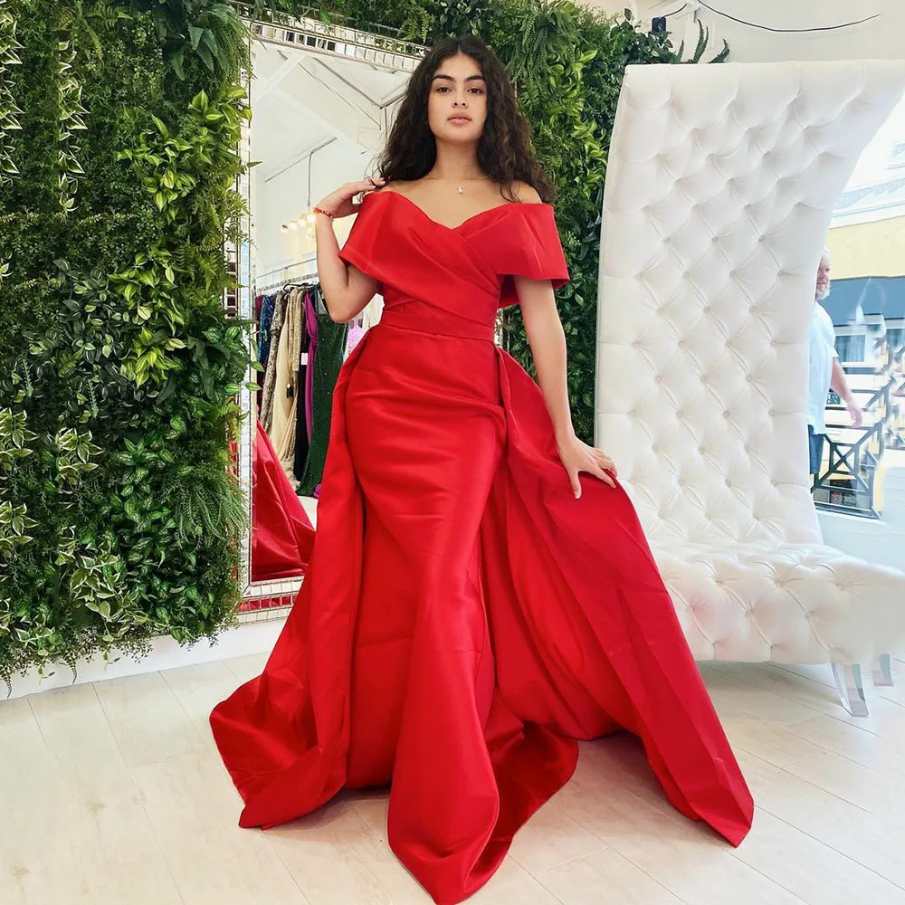 Arabic Red Satin Evening Dresses Off The Shoulder Mermaid Formal Party Gown Detachable Tail 2022 Robe De Soirée
Arabic Red Satin Evening Dresses Off The Shoulder Mermaid Formal Party Gown Detachable Tail 2022 Robe De Soirée