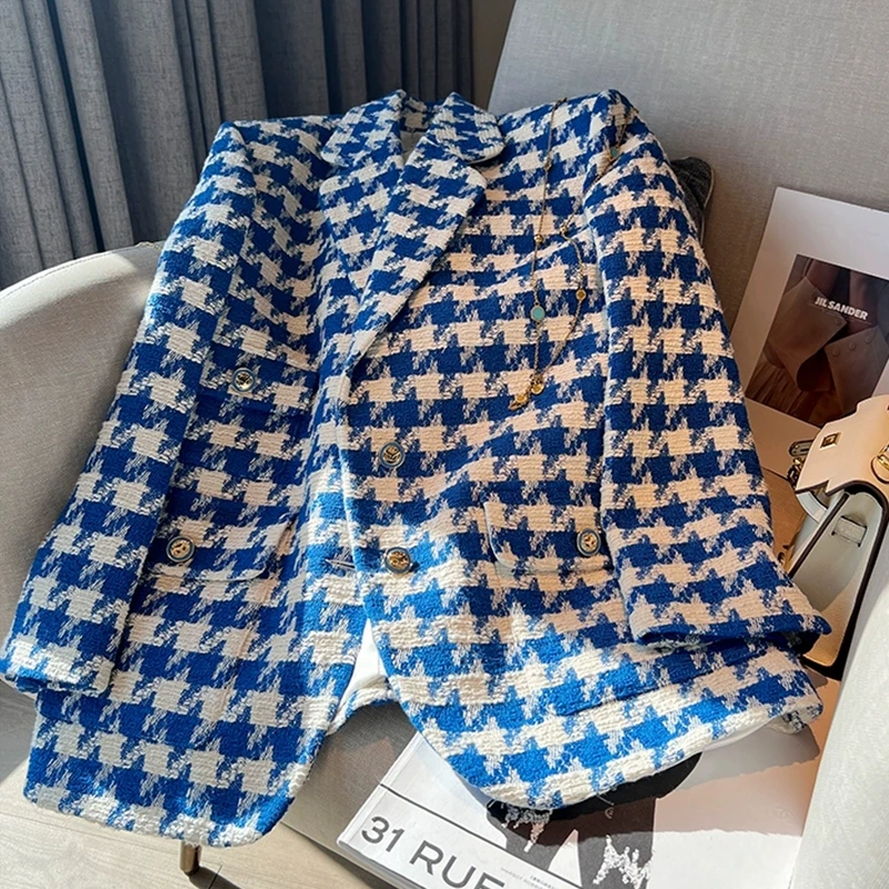 2023 Autumn Winter Korean New Fashion Single Breasted Round Neck Luxury Jacket Women Outwear Casual Plaid Notched Collar Elegant 
2023 Autumn Winter Korean New Fashion Single Breasted Round Neck Luxury Jacket Women Outwear Casual Plaid Notched Collar Elegant