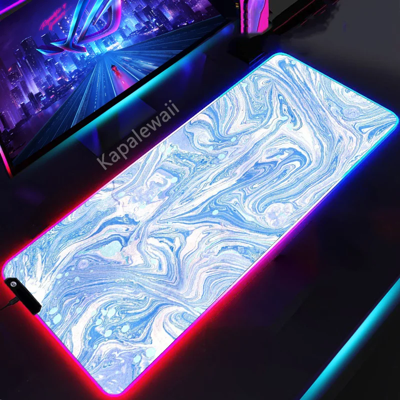 

LED Marble Mouse Pad XXL RGB Luminous Mousepad Office Mousemat Rubber Keyboard Pads Gaming Setup Accessories Mouse Mat 900x400mm