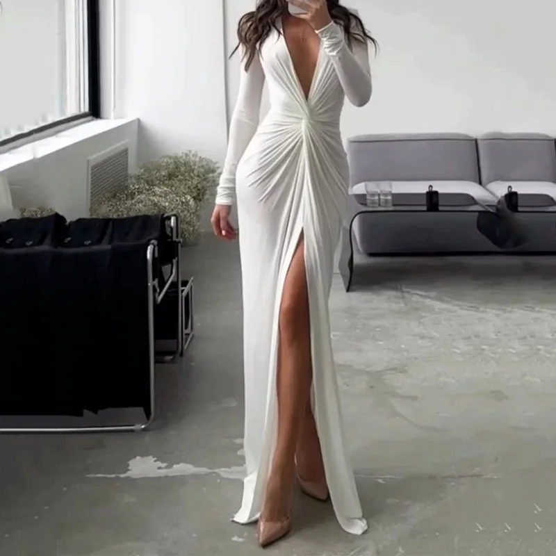 Crystal 2023 Women'S Summer Autumn Fashion Ladies Elegant Dress New V-Neck Waist Slit Solid Color Maxi Dress Sexy
Crystal 2023 Women'S Summer Autumn Fashion Ladies Elegant Dress New V-Neck Waist Slit Solid Color Maxi Dress Sexy
