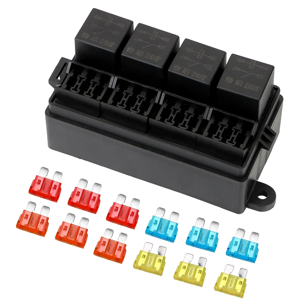 4Pin 12V 40A Relays with Spade Terminals Plastic Cover 12 Way Blade Fuse Holder Box for Auto Car Truck Trailer Fuse
4Pin 12V 40A Relays with Spade Terminals Plastic Cover 12 Way Blade Fuse Holder Box for Auto Car Truck Trailer Fuse