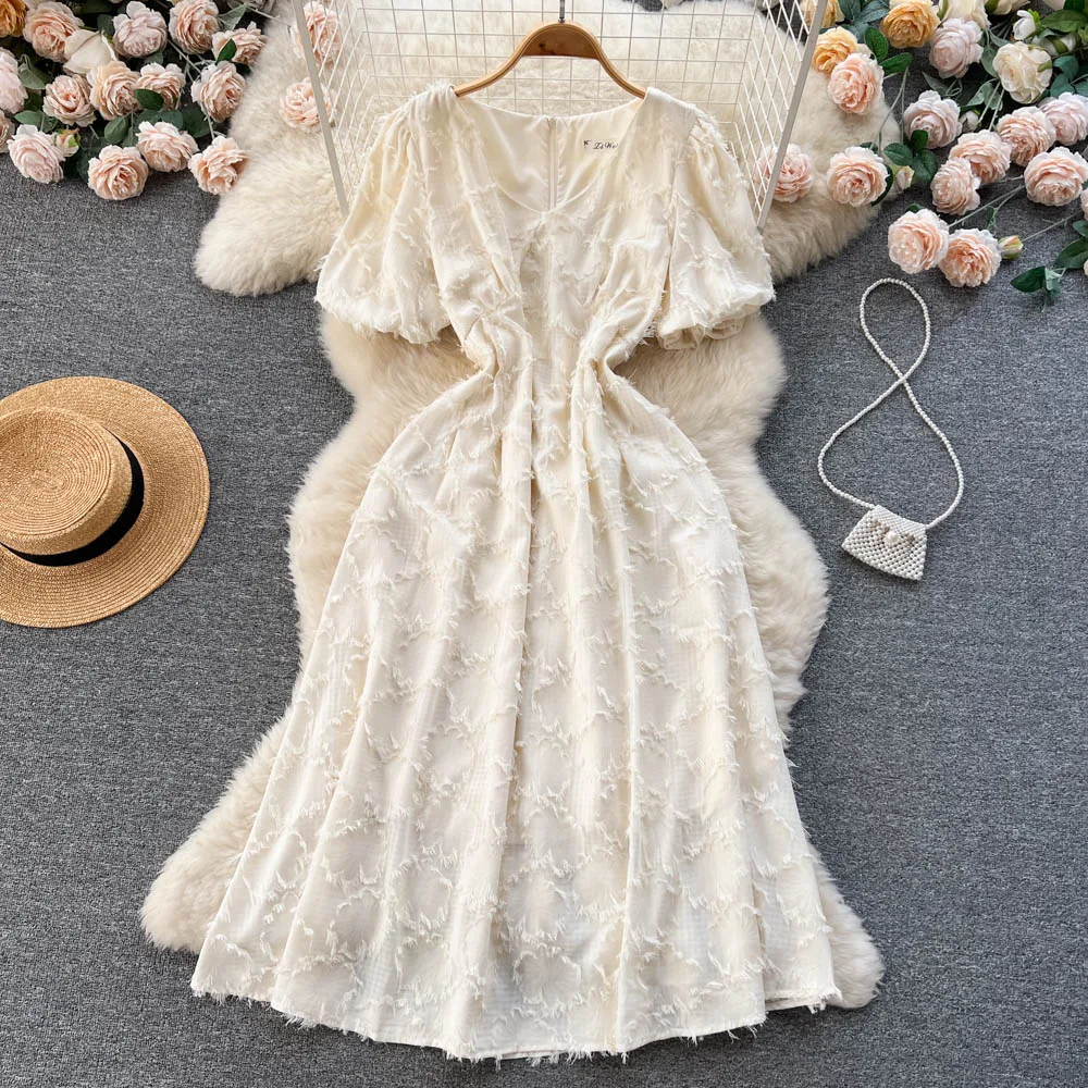 

Summer New French Retro Long Section V-neck Gentle Wind Jacquard Princess Dress