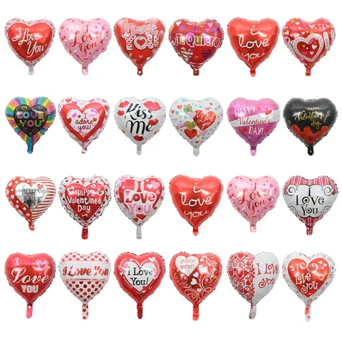 

10Pcs 18Inch Heart Love Balloons Printed I Love You Helium Globos Valentines'Day Foil Balloon Anniversary Wedding Decorations