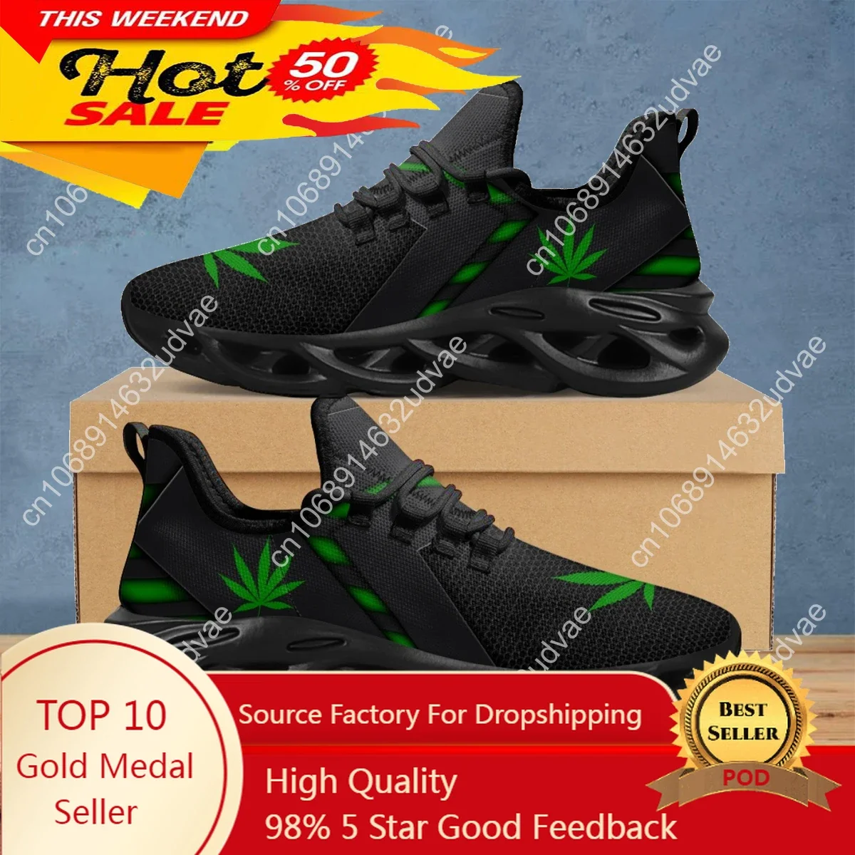 

3D Green Weed Leaves Printing Athletic Shoes for Women Breathable Lace Comfort Femme Footwear Platform Sneakers 2023