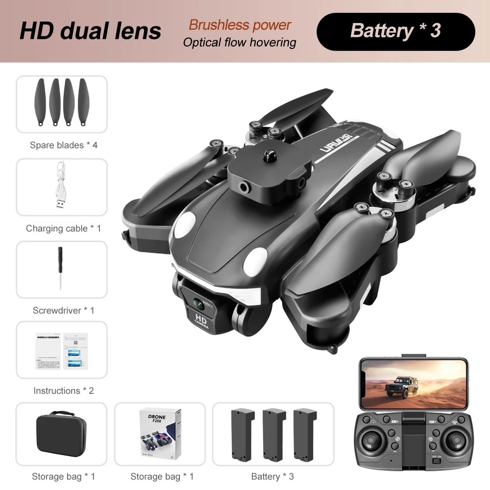 

2024 NEW f200 Drone Brushless Motor Dual 4K ESC Professional WIFI FPV Obstacle Avoidance Four-Axis Folding Rc Quadcopter Toys