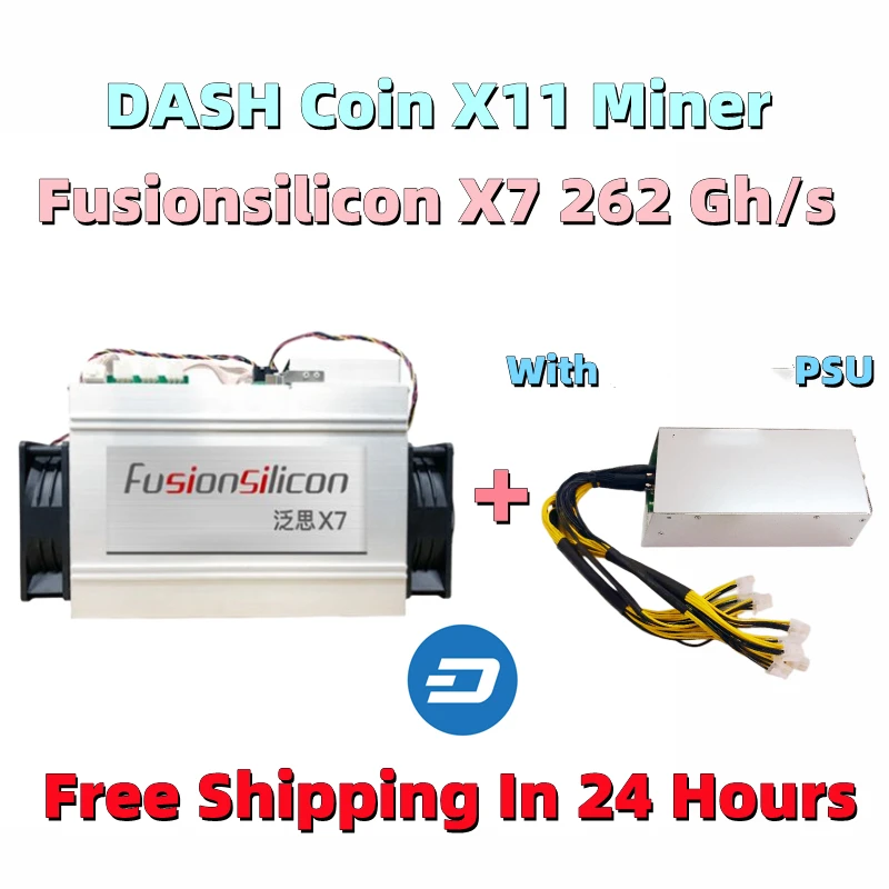 

In Stock Used DASH Coin Miner Fusionsilicon X7 262G X11 Asic Miner (With PSU) Better Than Antminer D3 D5 Baikal G28 STU U6 420G