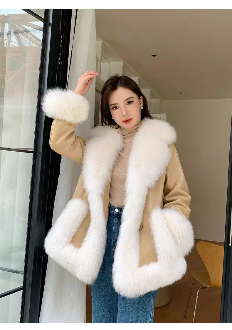 

2023 Winter Natural Fox Fur Sheepskin Coat Fashionable Luxury Down Coat Young Women's fur jacket Elegant leather jacket fur coat