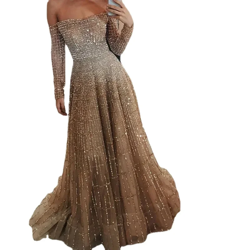 Party Night Sexy Women Dress 2023 Elegant Slash Neck Long Sleeve Sequined Maxi Dress for Ladies
Party Night Sexy Women Dress 2023 Elegant Slash Neck Long Sleeve Sequined Maxi Dress for Ladies