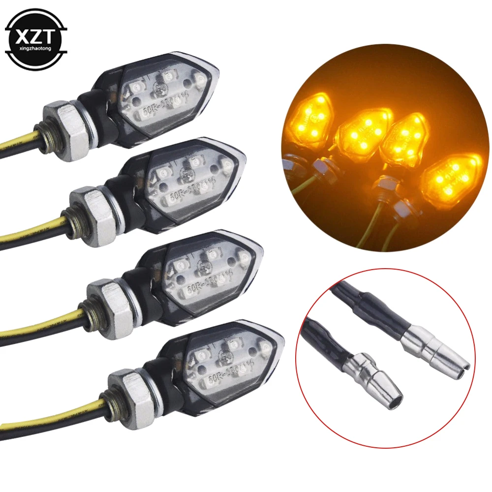 

4PCS Mini Motorcycle Smoke Lens Turn Signal Light 5LED 12V Amber Blinker Indicator Lamp Two Wire Flicker Motorbike Light