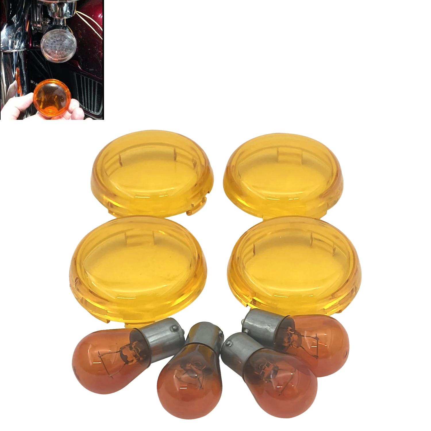 Yellow Turn Signal Lenses Cover W/ Bulbs For Harley Softail Dyna Sportsters XL883 XL1200 X48 72 V-Rod VRod
Yellow Turn Signal Lenses Cover W/ Bulbs For Harley Softail Dyna Sportsters XL883 XL1200 X48 72 V-Rod VRod