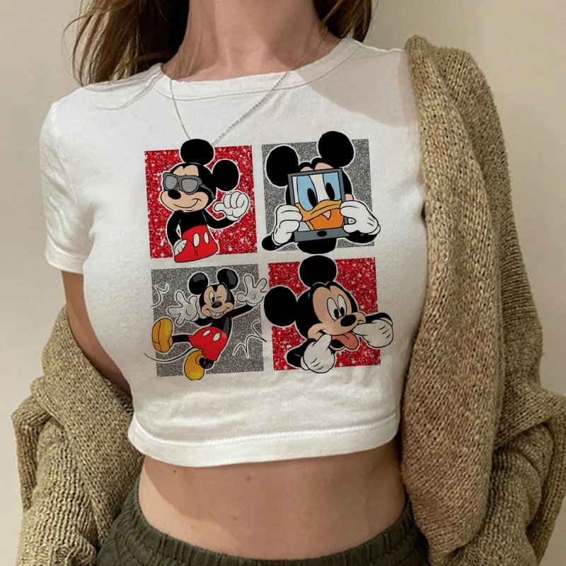 

2024 90s Y2k Crop Top Mickey Tee Shirt Cropped Minnie Mouse T-shirt Women T Shirt Female Clothes Kawaii Disney Tshirt