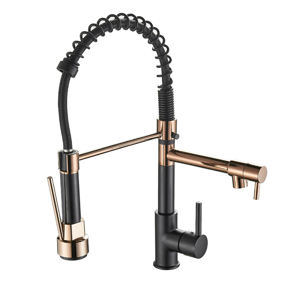 

Black Rose Gold Kitchen Faucet Nickel Brushed Spring Pull Down Faucets 2 Functions Stream Spray Hot And Cold Water Mixer Taps