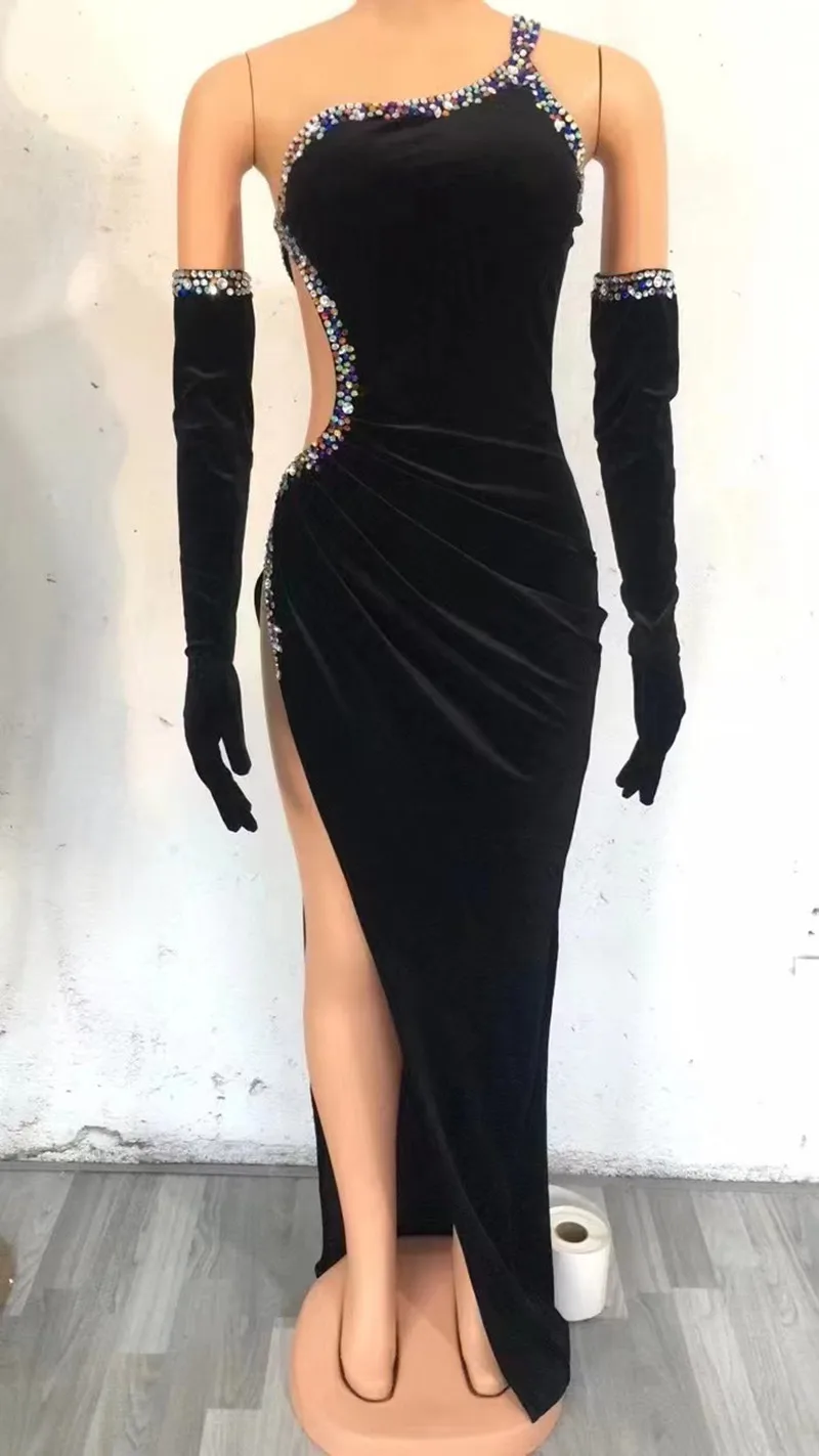 Multi-color Rhinestone Black Velvet HollowLong Dresses Gloves Women Dancer BarProm Costumes Evening Birthday Party Dress
Multi-color Rhinestone Black Velvet HollowLong Dresses Gloves Women Dancer BarProm Costumes Evening Birthday Party Dress