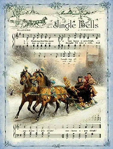 

Lplpol Jingle Bells Sheet Music, One Horse Open Sleigh, Christmas Holiday Signs Vintage Look Reproduction Metal Tin Sign