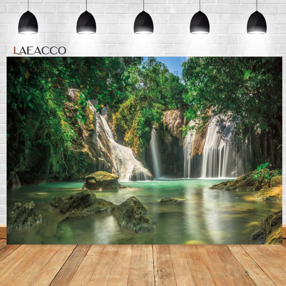

Laeacco Waterfall Backdrop Majestic Wonderland Scenery River Lake Mountain Forest Adult Kid Baby Portrait Photography Background