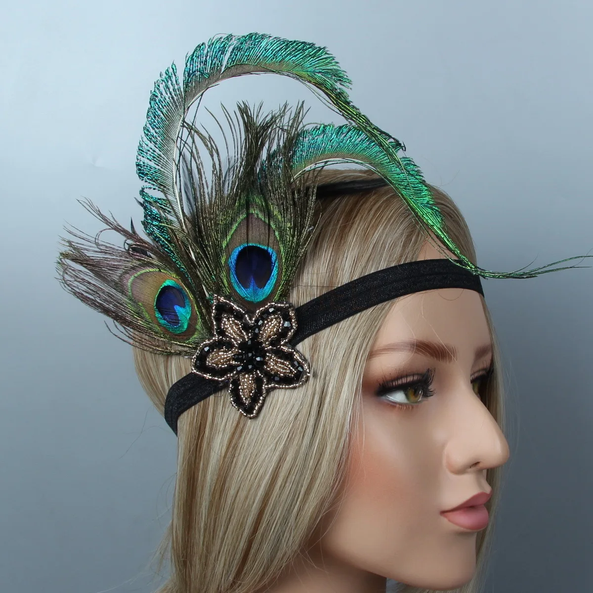

1920s Flapper Peacock Feather Headpiece Roaring 20s Great Gatsby Headband Women Hair Accessories