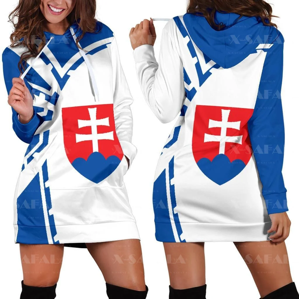 

Slovakia Nation Flag Of Coat Of Arms 3D Print Fashion Slim Hoodie Dress Women Casual Wear Long Sleeve Hooded Sweatshirt Pullover