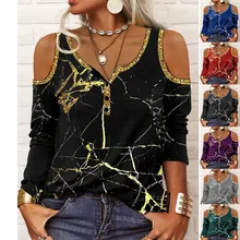 Fall 2021 New Long-sleeved Cracked Printed Off-the-shoulder T-shirt Women's Top
Fall 2021 New Long-sleeved Cracked Printed Off-the-shoulder T-shirt Women's Top