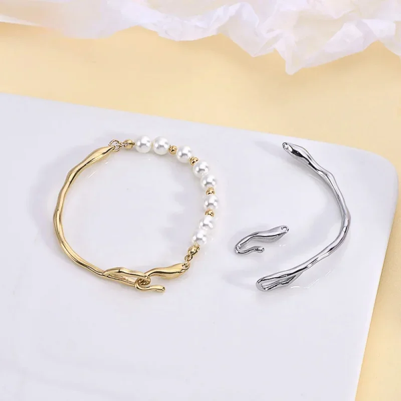 

Exquisite New Baroque Style Stainless Steel Imitation Pearl Irregular Branch Bracelet For Sweet Temperament Ladies Jewelry Gift