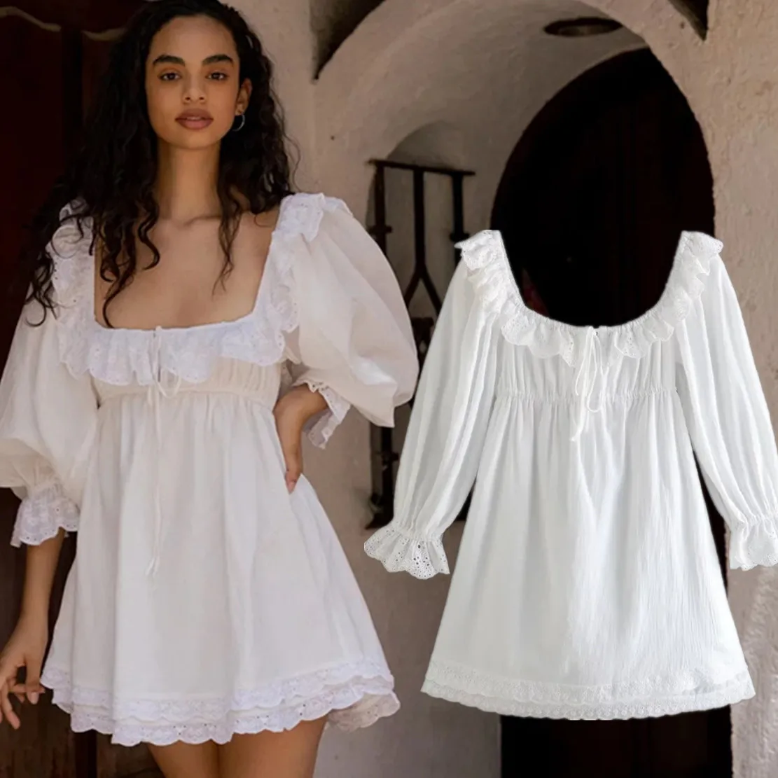 Dave&Di French Style Vintage Fashion Cotton And Linen Spliing Lantern Sleeve Elegant White Dress Women 2022 Summer Dress
Dave&Di French Style Vintage Fashion Cotton And Linen Spliing Lantern Sleeve Elegant White Dress Women 2022 Summer Dress