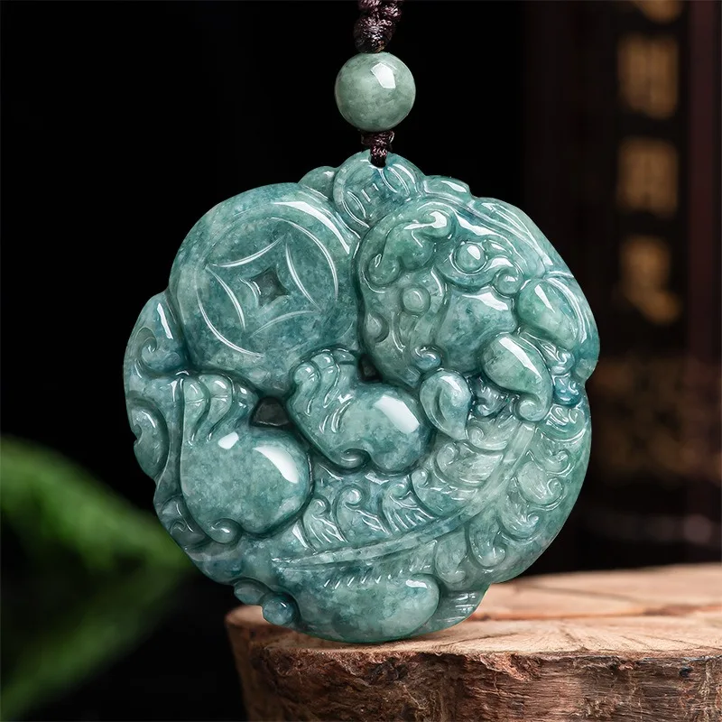 

Natural Burmese Emerald Pixiu Jade Pendant Necklace Money Fashion Charm Jewelry Accessories Carved Amulet Gifts for Women Men
