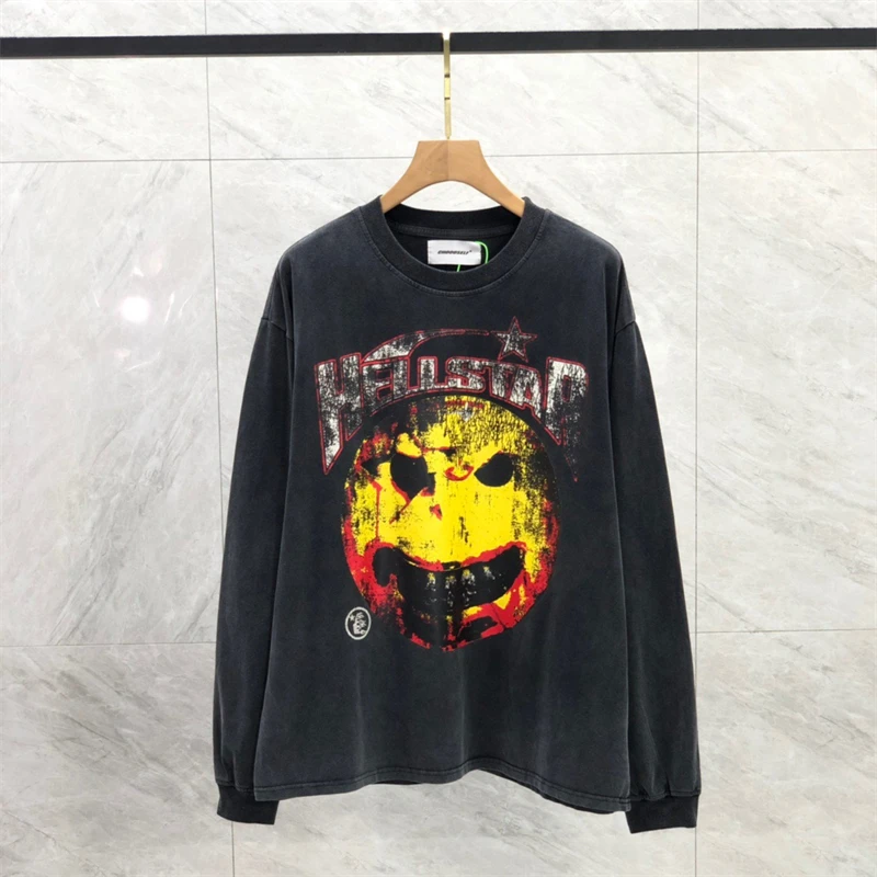 

Washed HELLSTAR T Shirt Men Women Best Quality Oversized West Coast Street Graffiti Long Sleeve T-Shirt Tee New Style