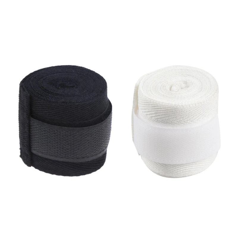 

New-2 Pcs 2.5M Eslatic Cotton Sports Strap Boxing Bandage For Sanda Muay Thai Mma Taekwondo-Black & White