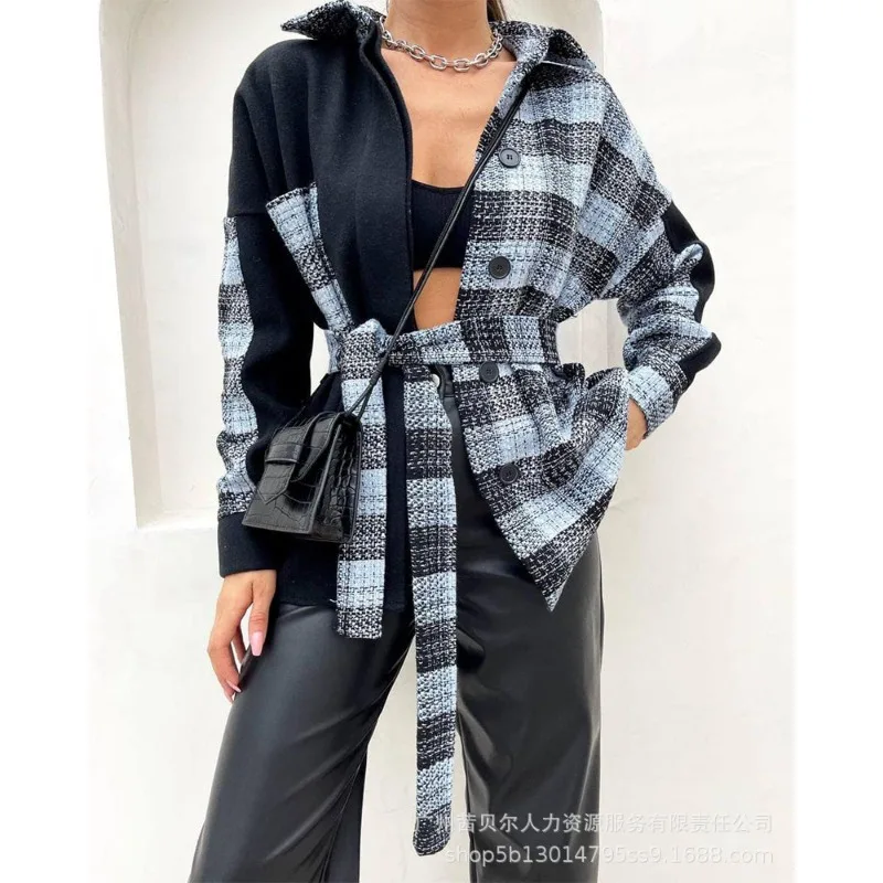 Strap Shirt Coat Single Breasted Lace Up Y2K Casual Shirt Coats Women Long Sleeve Plaid Contrast Color Shirt Jackets
Strap Shirt Coat Single Breasted Lace Up Y2K Casual Shirt Coats Women Long Sleeve Plaid Contrast Color Shirt Jackets