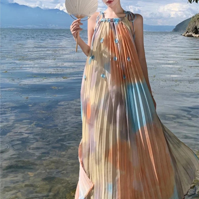 

Travel Vacation Beach Atmosphere Suitable for Seaside Photograph Skirt Oil Painting Blooming Long Dress Women Summer
