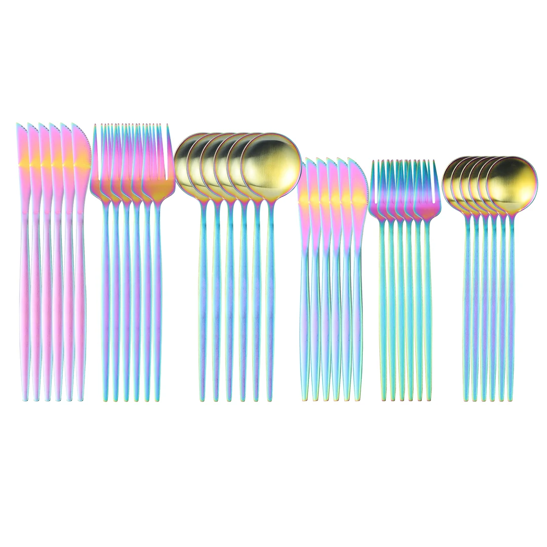 Rainbow Cutlery Set Stainless Steel Knife Fork Spoon Dessert Flatware Matt Dinnerware Set 36Pcs Dishwasher Safe Tableware Set
Rainbow Cutlery Set Stainless Steel Knife Fork Spoon Dessert Flatware Matt Dinnerware Set 36Pcs Dishwasher Safe Tableware Set