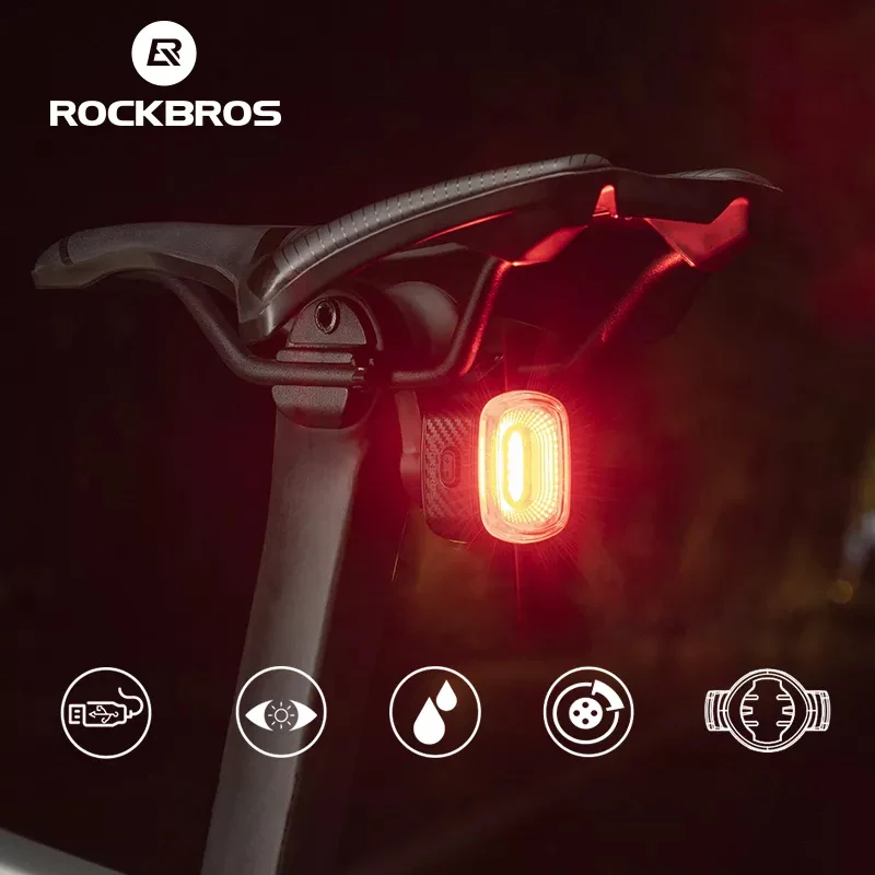 

ROCKBROS Bicycle Rear Light Smart Auto Brake Sensing USB Bike Light IPX6 LED Taillight MTB Road Rechargeable Cycling Accessories