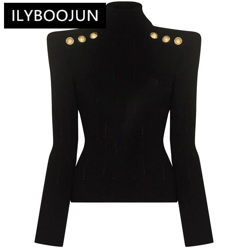 

2022 Spring And Autumn New Button Turtleneck Sweater Long-sleeved Bottoming Shirt Women's Slim Fit Pullover Sweater Top
