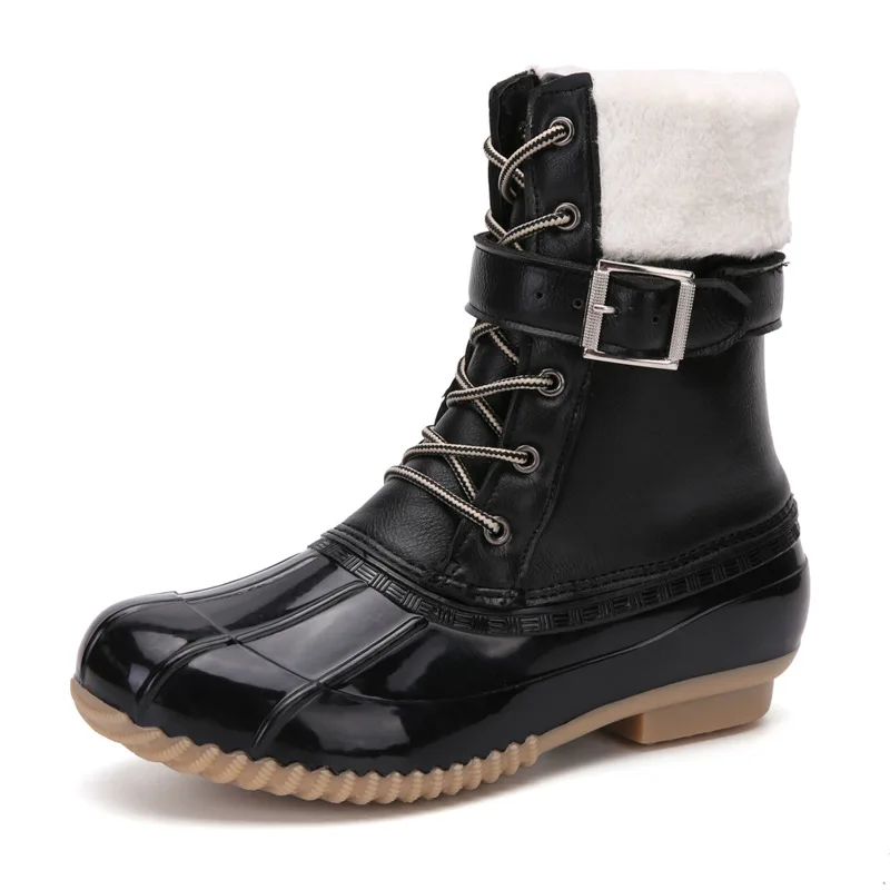 

Women British Style Boots 2023 Winter New Leather Botas Lace Up Round Toe Mid Calf Boots