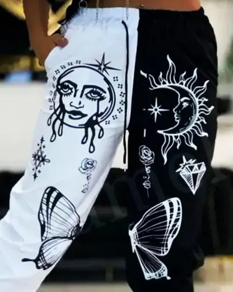 Women Pants Casual Color Matching Black And White Cartoon Printing Abstract Street Style Popular Waist Loose Straight Long
Women Pants Casual Color Matching Black And White Cartoon Printing Abstract Street Style Popular Waist Loose Straight Long
