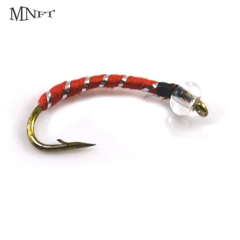 MNFT 황동 골든 헤드 레드 & 브라운 미지 파리, 파리 낚시용 번데기 라바 님프, 10 개, 12 # 상품 이미지