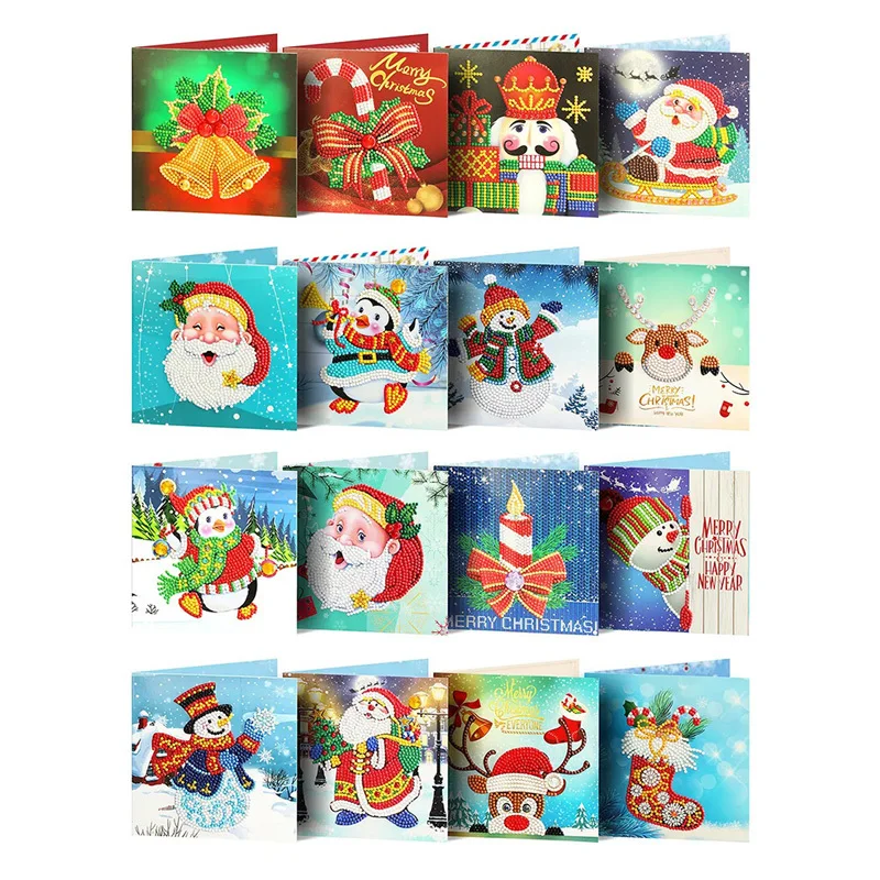 

5D Бриллиантовая краска Рождественская открытка Санта - Клаус Зимние бриллиантовые мозаичные наборы поздравительные открытки Художественные подарки вышивка Снеговик