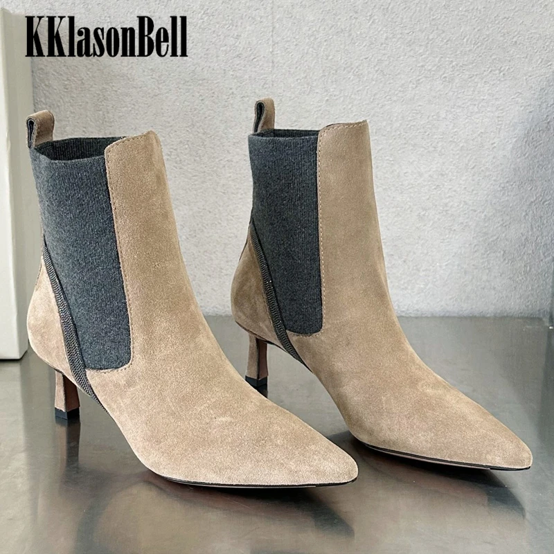 11.23 KKlasonBell Women's Casual Fashion Pointed Toe Ankle Boots Cow Suede Stretch Knitted Height Increasing 6 cm Chelsea Boots
11.23 KKlasonBell Women's Casual Fashion Pointed Toe Ankle Boots Cow Suede Stretch Knitted Height Increasing 6 cm Chelsea Boots