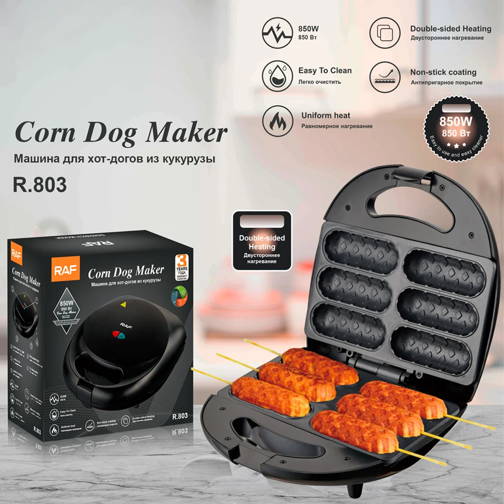 R.803 Household Electric Corn Dog Maker 850w Strong Power Double-sided Heating Non-stick Coating Hot Dog Making Machine
R.803 Household Electric Corn Dog Maker 850w Strong Power Double-sided Heating Non-stick Coating Hot Dog Making Machine