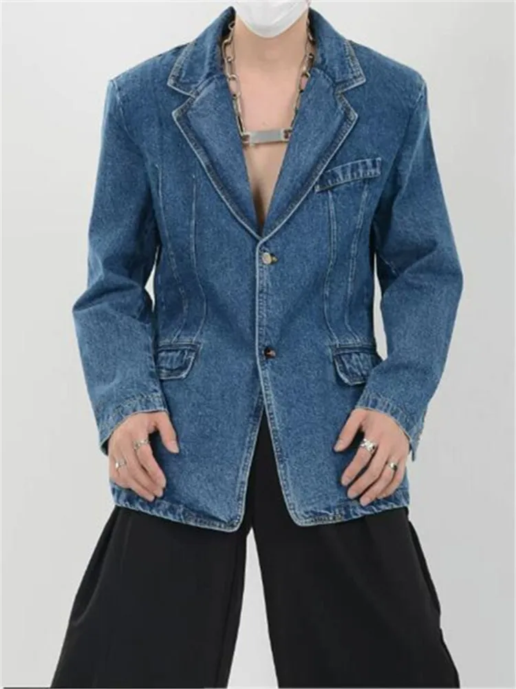 

2024 Niche design to do old washed denim suit jacket men's senior sense retro loose jacket
