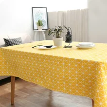 

Cotton Tablecloths, Waterproof Table Covers Grid Yellow Dining Table Coffee Table Deco