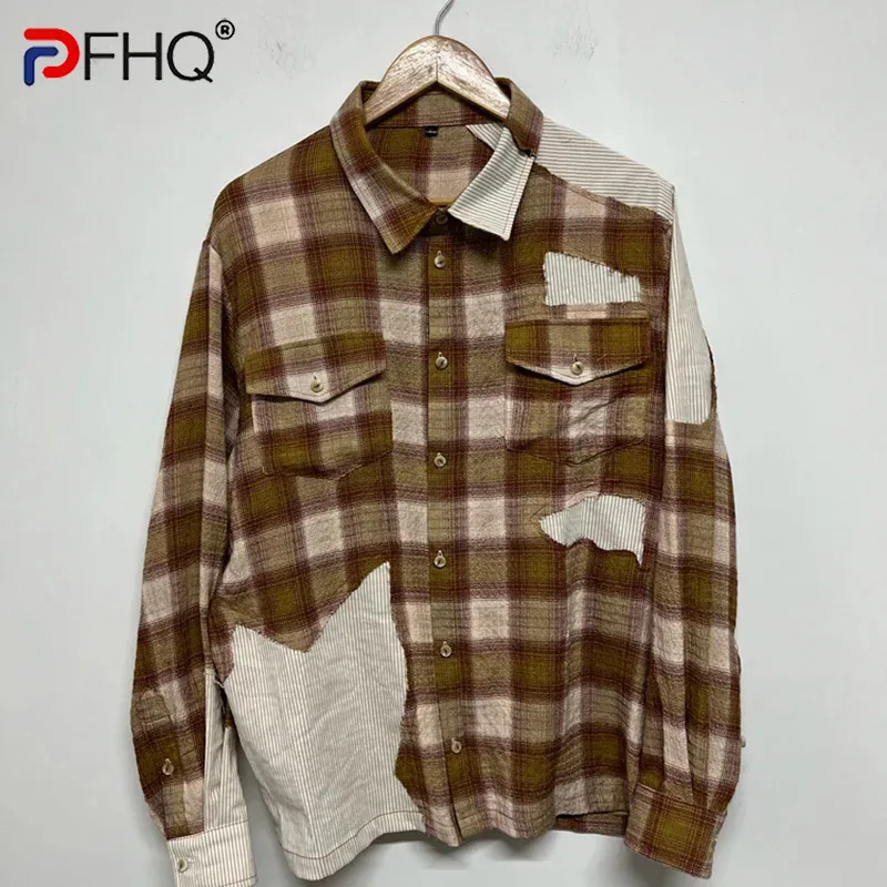 PFHQ Men's Only XL Contrasting Plaid Stripes Shirts Trendy Designer Ragged Loose Versatile Worn Out Lapel Tops Spring 21Z3758
PFHQ Men's Only XL Contrasting Plaid Stripes Shirts Trendy Designer Ragged Loose Versatile Worn Out Lapel Tops Spring 21Z3758