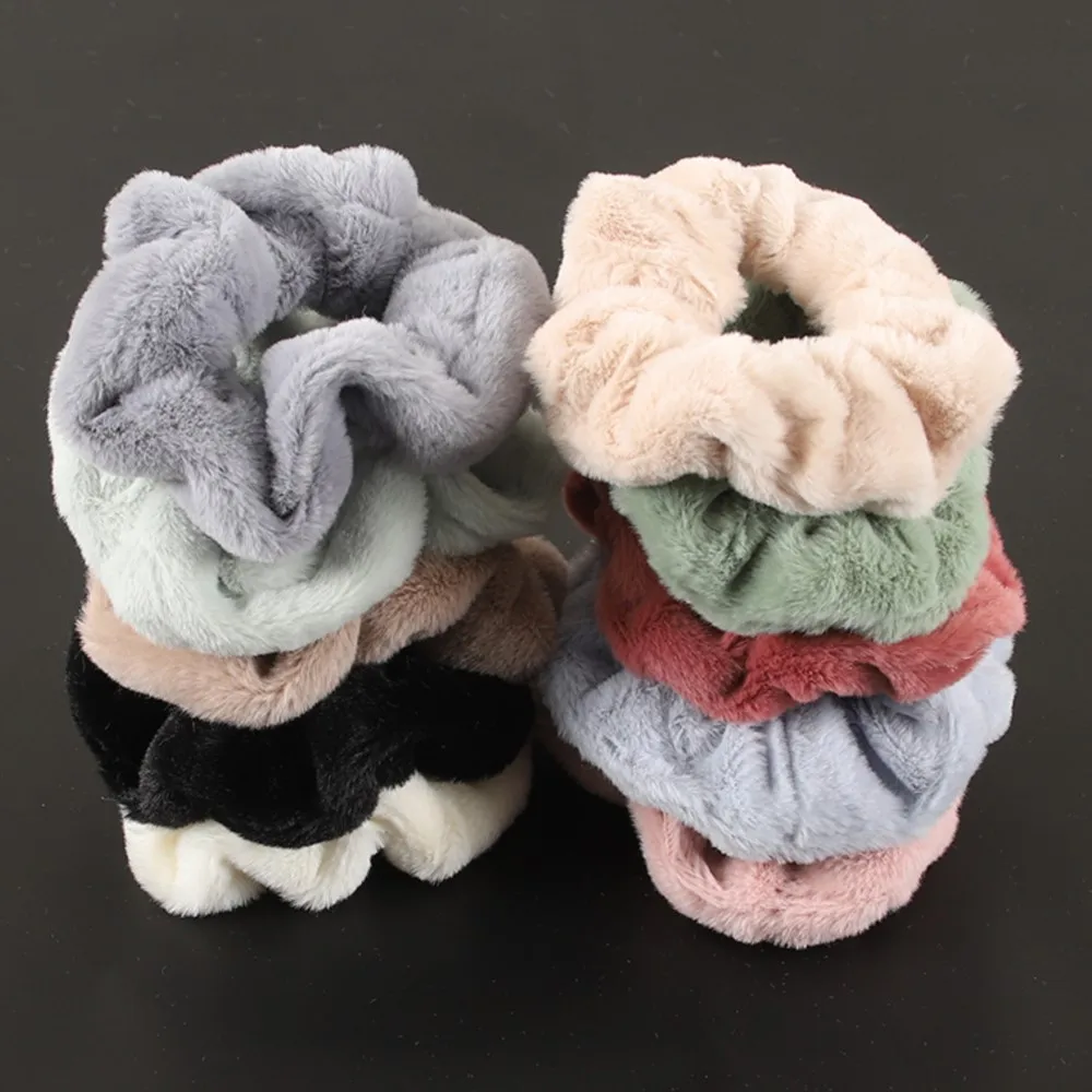 

10pcs Hair Scrunchies Furry Elastic Band Women Girl Ponytail Holder Rubber Ties Accessories Plush Faux Fur Soft Chiffon Headband