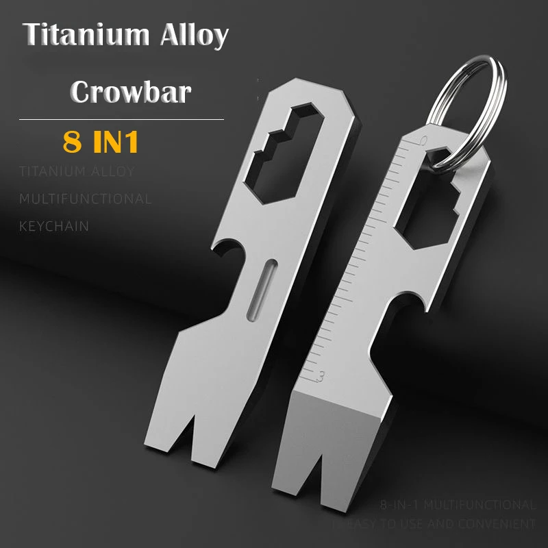 

8 IN 1 TC4 Titanium Alloy Crowbar Bottle Opener Graduated scale Hexagon Wrench EDC Outdoor Tools Multifunction Camping Gear