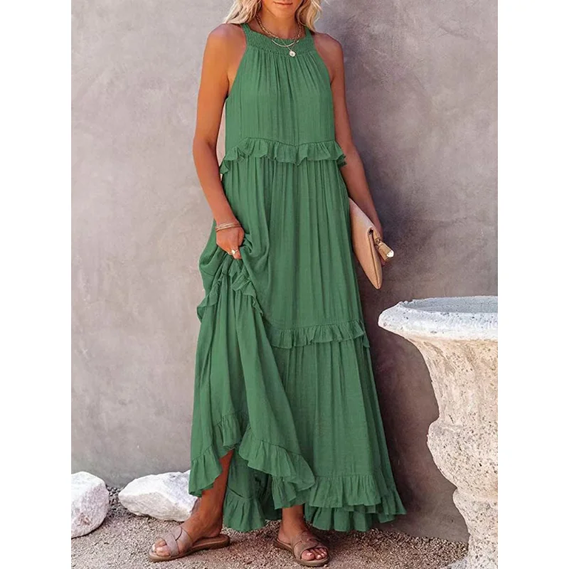Women Solid Ruffle Long Dress Summer Oversize Pullover Hollow Tie-Up Dresses Ladies Elegant Sleeveless Beach Dress Vestidos
Women Solid Ruffle Long Dress Summer Oversize Pullover Hollow Tie-Up Dresses Ladies Elegant Sleeveless Beach Dress Vestidos