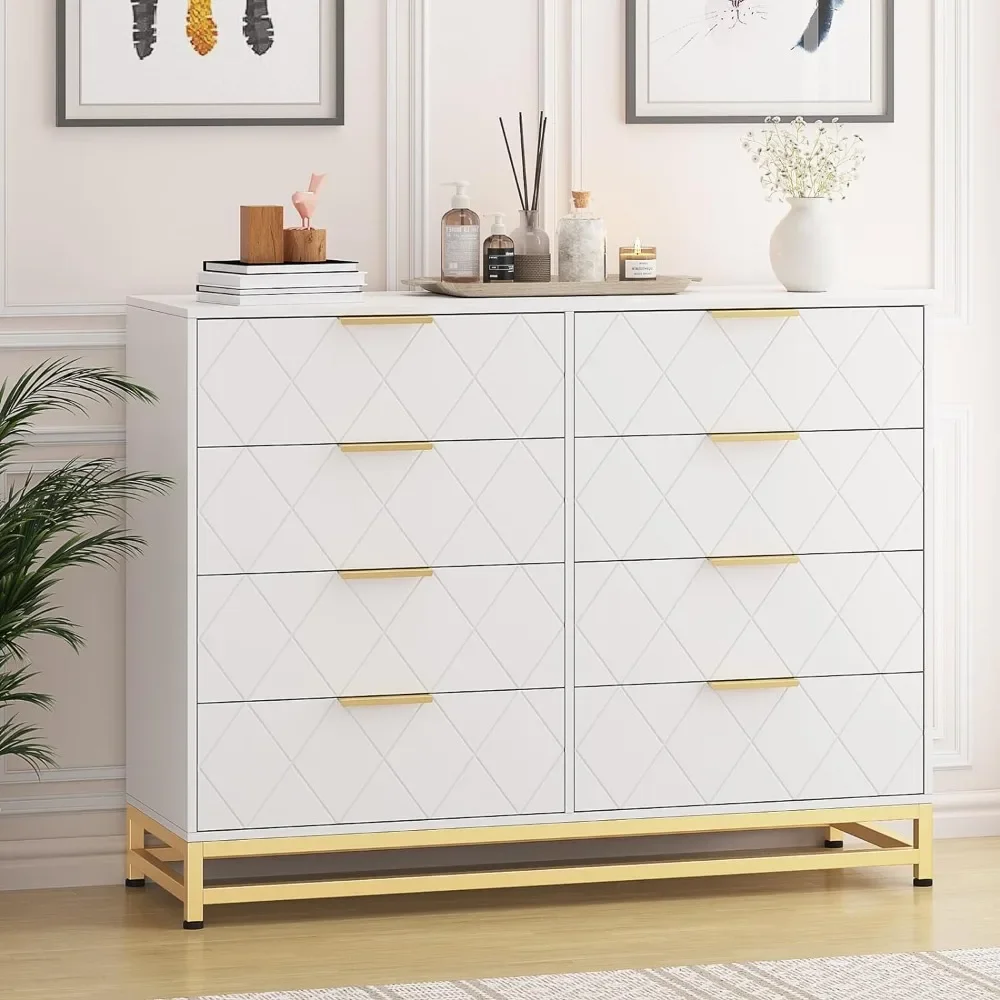 

Dresser for Bedroom With 8 Drawer Dressing Table TV Stand Dressers Chest of Drawers for Living Room Hallway Entryway White the