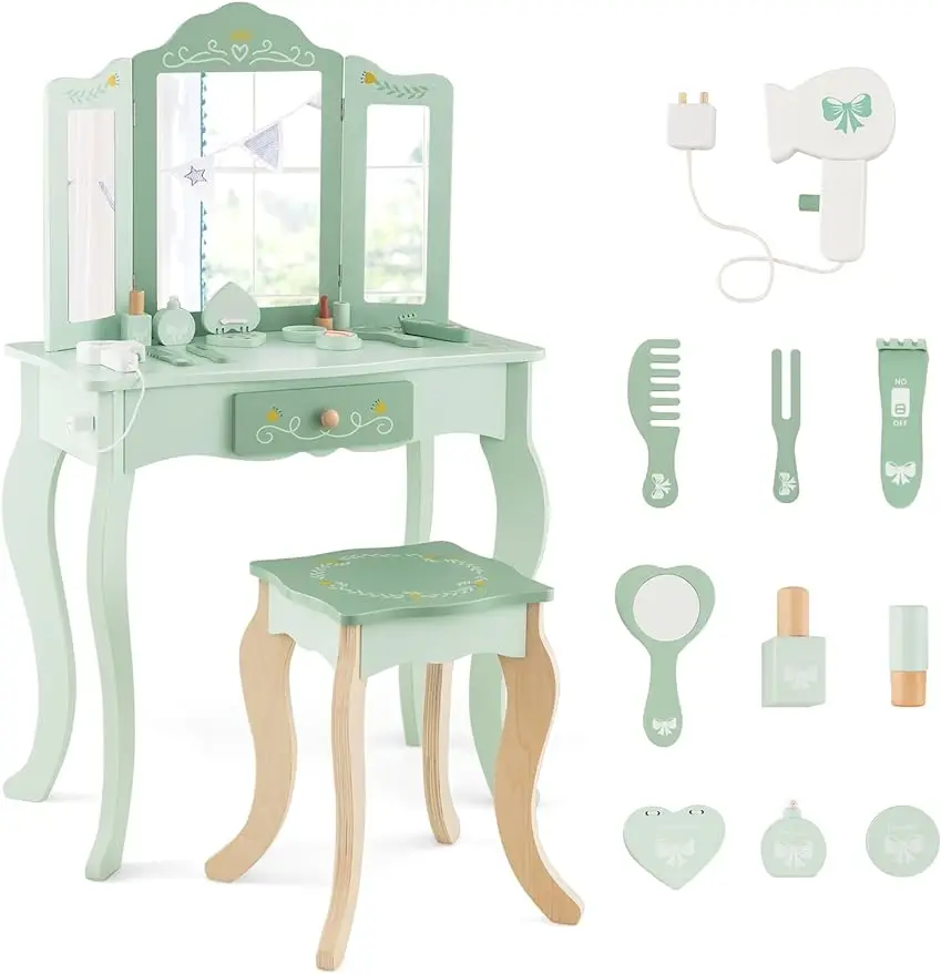 Costzon Kids Vanity Set, 2 in 1 Princess Makeup Dressing Table & Chair Set w/Detachable Tri-fold Mirror
Costzon Kids Vanity Set, 2 in 1 Princess Makeup Dressing Table & Chair Set w/Detachable Tri-fold Mirror